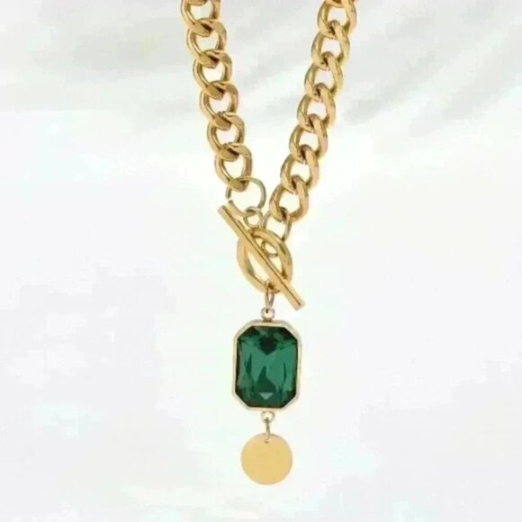 Emerald Charm 18k Gold Filled Chain Necklace 16 inches - Picture 2 of 2